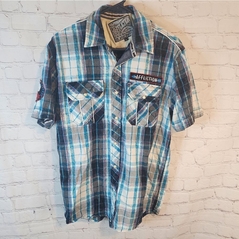 Men's Affliction "Black Premium" pearl snapped shirt, size Large